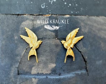 Schwalbe Ohrstecker | Messing Vogel Schmuck
