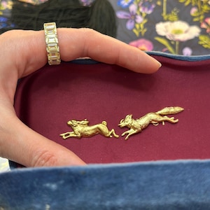 Gold Vintage Fox and Hare Brass Brooch Hat Pin Set, Old Money Lapel Pin