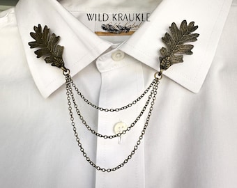 Bronze Oak Leaf Brooch – Three Layer Chain Collar Pin | Nature Inspired Statement Jewelry | Handmade by WILD KRAUKLE