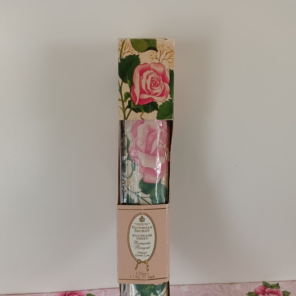 Vintage Victorias Secret Drawer Liners, Pink Roses, Wild English Garden, Fragrant, Romantic Bouquet, 5 Sheets, Shabby Chic