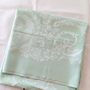 Gorgeous Floral Damask Tablecloth, Jadeite Green, Sea Foam Green, Light Mint Green, Square, New Old Stock, Unused, Cotton, With Original Tag