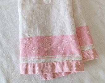 Textured Cotton Damask Kitchen Towel, Tea Towel, Dish Towel, Pink Stripe, Basket Design, Hand Towel, Farmhouse Kitchen, Shabby Chic