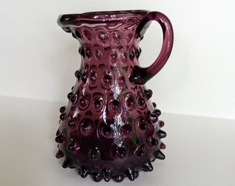 Vintage Amethyst Hobnail Pitcher, Purple Glass, Italian Glass, Plum, Violet, Prune, Lilac