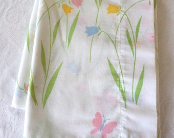 Butterflies & Flowers Pillowcase, Dan River Dantrel, No Iron Muslin, Summer Bedding, Girls Bedding