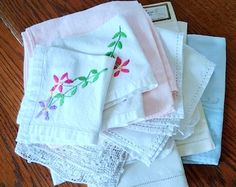 Heap Of 15 Assorted Vintage Napkins, Embroidered, Damask, Picnic