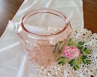 1930s Pink Depression Glass Biscuit Jar, Anchor Hocking Glass Company, Princess Pattern, Cookie Jar, Pantry Storage