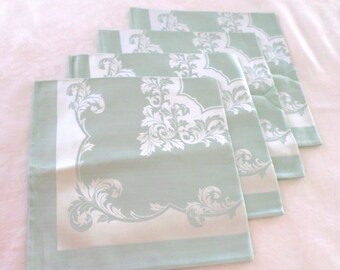 4 Large Damask Napkins, Krueha Corp,  Japan, Green, Seafoam Green, Jadeite Green, Large Cotton Napkins, Tea Party, Victorian