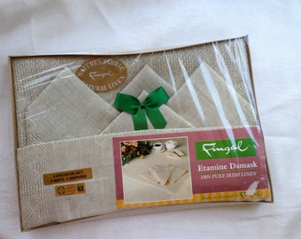 Made in Ireland, Luncheon Set, 4 Mats 4 Napkins, Pure Irish Linen, Fingal, Natures Fabric, Cream, Taupe, Ivory, In Original Box