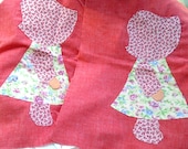 5 Dollar Sale, 2 Bonnet Girl Hand Stitched Applique, Set Of 2, Country Girls, Calico Dresses, Prairie Girls, Vintage Applique Pieces