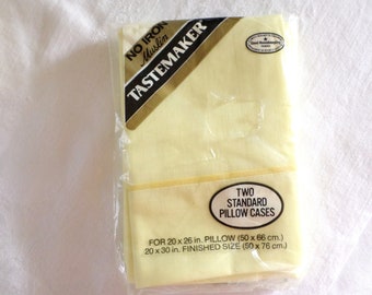 Tastemaker No Iron Muslin Pillowcases, New Old Stock, Pale Yellow, Set Of Two, In  Original Package, Standard Pillowcases