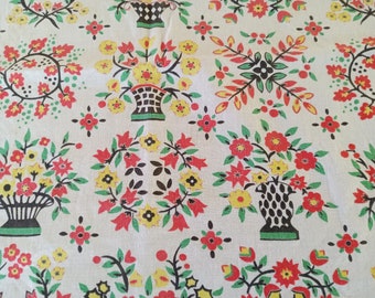 1950s Print Tablecloth, Little Square Tablecloth, Flower Baskets, Orange Flowers, Yellow Flowers, Retro Kitchen