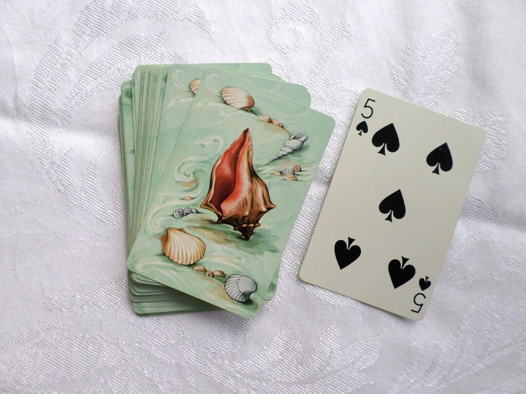 Vintage Seashell Playing Card Deck Sea Foam Green Souvenir Etsy