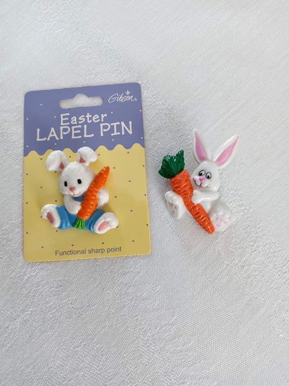 1990s Easter Bunny Pins, Brooches, White Bunny, Bunny… Gem