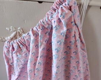 Vintage Drawstring Laundry Bag, Laundry Sack, Cotton Fabric Bag, Pink, Floral Print, Laundry Room