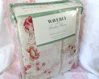 Waverly Vintage Rose Twin Sheet Set, Unopened, Garden Room, Roses, Floral Bedding, Garden Flowers, Ruffles, 250 Thread Count