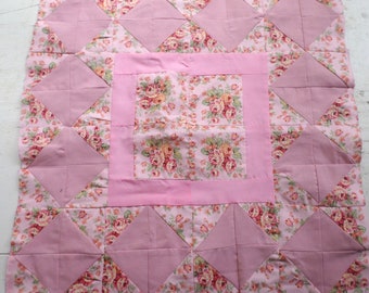 Vintage Patchwork Pillow Face, Pink Roses, Mauve, 17 By 17, Table Doily, Cottagecore, Fabric Crafts, Baby Girl Nursery