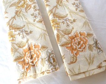 Dan River Dantrel Queen Pillowcases, Muslin, Extra Long, Vintage Pillowcases, Orange Flowers, Yellow Flowers, Retro, 1970s, White Flowers