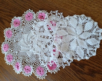3 Lovely Vintage Doilies, Handmade, Table Doilies, Cotton, Round, Table Decor, Cottagecore, Shabby  Chic, Grannycore