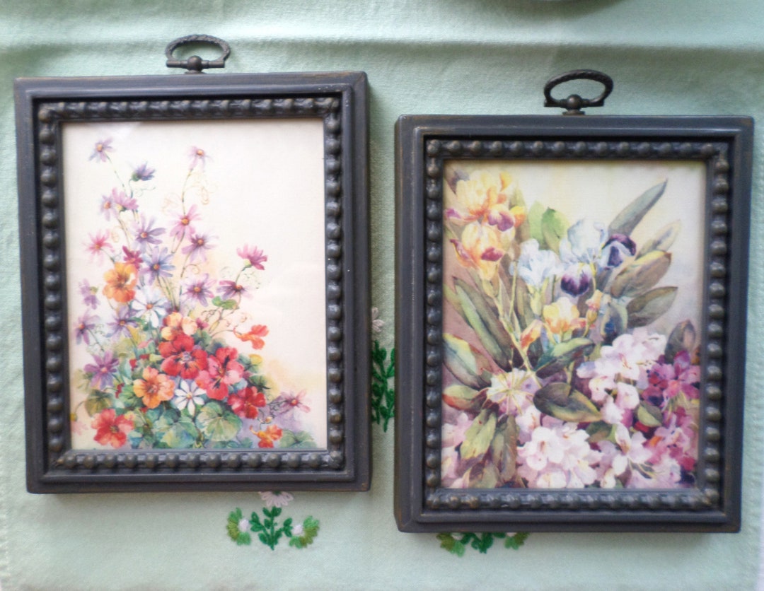 Vintage Framed Floral Prints Set of 2 Garden Flowers Iris Etsy