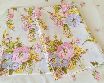 Pequot Floral Percale Pillowcases, New Vintage, Set Of 2, Unused, Floral Pillowcases, Pink Flowers, Blue Flowers, Yellow Flowers