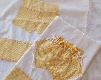 Cute Kids Britches Vintage Pillowcases, Girls Shorts, Boys Shorts, Yellow, Applique, Checkered Under Ware, Under Pants, Kitschy