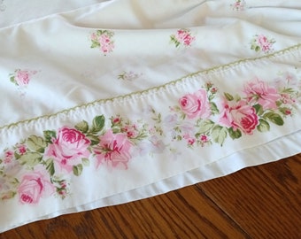 Springmaid Double Flat Sheet, Pink Roses, Percale Sheet, Full Size Bedding, Vintage Sheet, Shabby Chic, Sheet Fabric, English Cottage