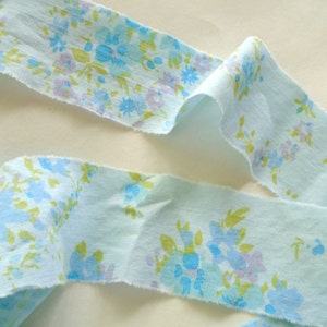 14 Feet Blue Fabric Ribbon, Junk Journal, Scrapbooking, Cotton, Vintage, Blue Flowers, Purple Flowers, Torn Ribbon, Ripped Ribbon, Yardage
