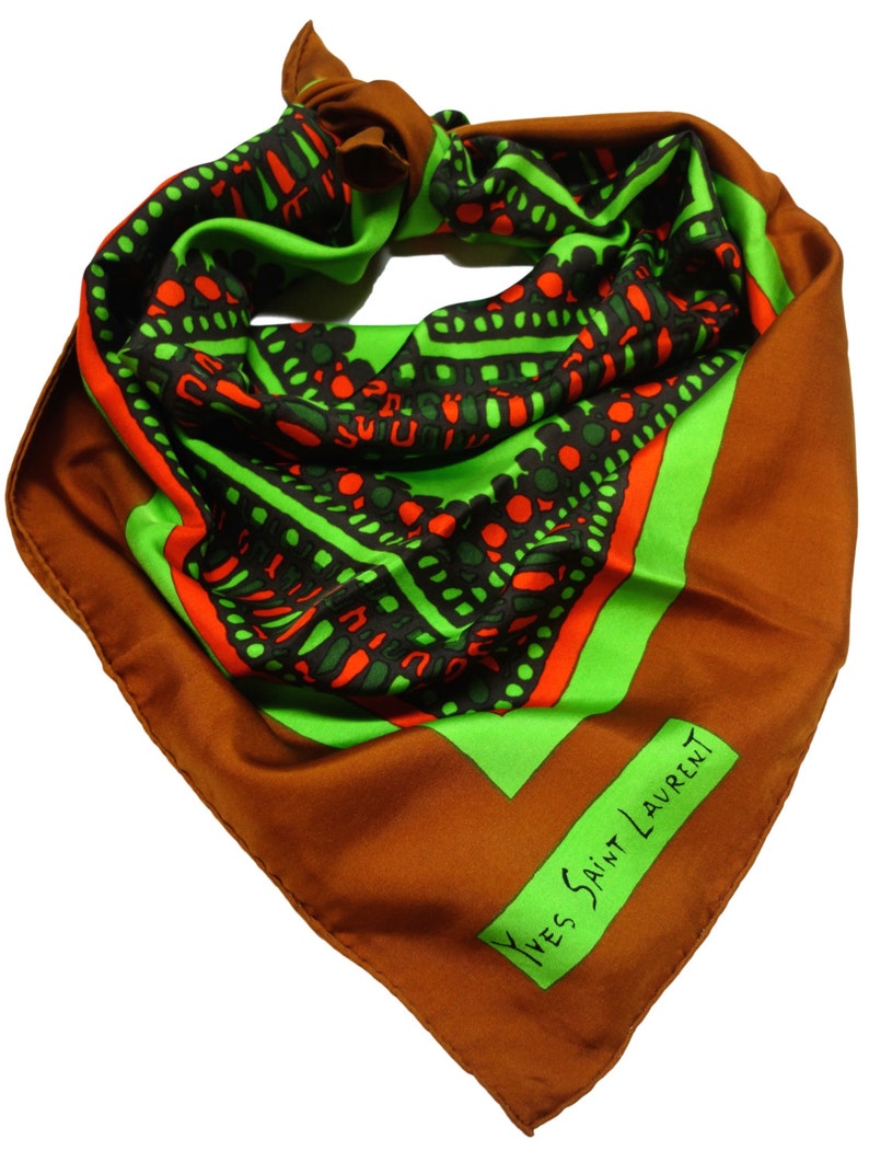 YSL Yves Saint Laurent Lime Green Silk Scarf Etsy