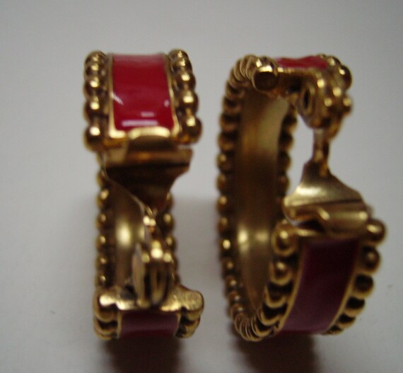 YSL Yves Saint Laurent Red Enamel Hoop  Earrings - image 3