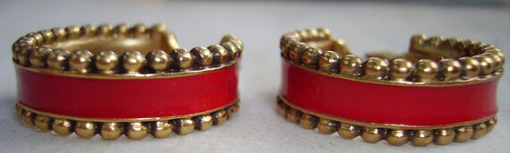 YSL Yves Saint Laurent Red Enamel Hoop  Earrings - image 1