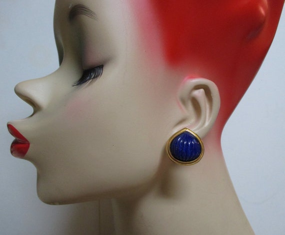 Vintage YSL Lapis Glass Earrings for Pierced Ears - image 1