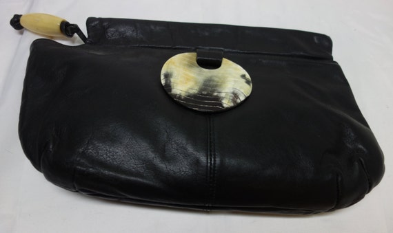 JERRY MOSS 70s Black Leather & Horn Clutch 27% OFF - image 2