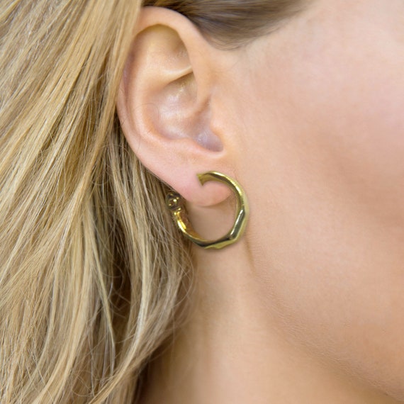 Buy Vintage Sculpted Gilt Hoop Earrings by YSL Yves Saint Laurent