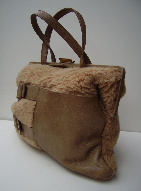 ROGER VAN S Vintage 60s Large Faux Mouton Handbag… - image 1