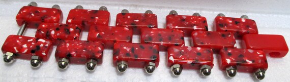 Red Bakelite Confetti and Chrome Bracelet - image 5