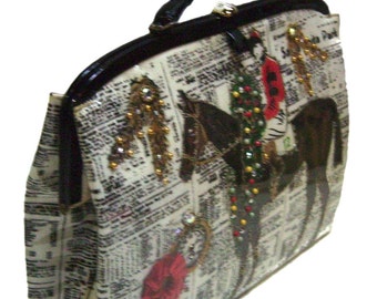 SOURE 50s Vintage Rare Horse Racing Themed Handbag Kentucky Dirby