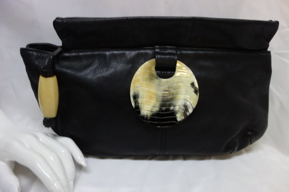 JERRY MOSS 70s Black Leather & Horn Clutch 27% OFF - image 1