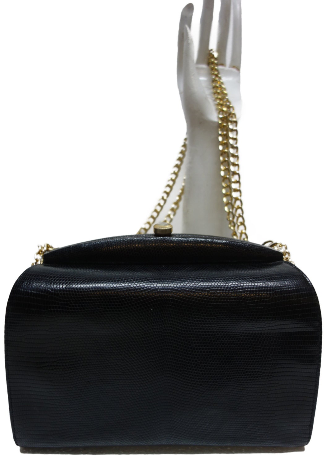 Vintage NETTIE ROSENSTEIN Black Lizard Box Purse Handbag | Etsy