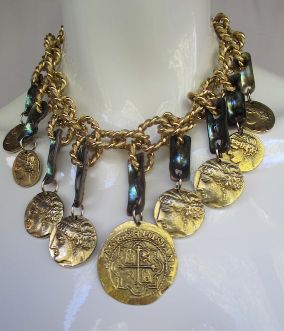 LES BERNARD Coin and Abalone Necklace w/matching … - image 3