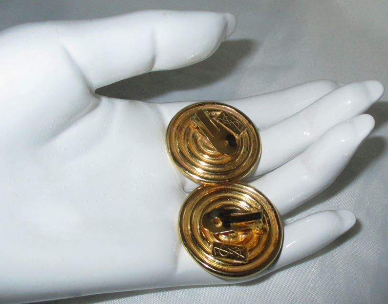 Vintage YSL Yves Saint Laurent concentric Gilt Disk Earrings image 4