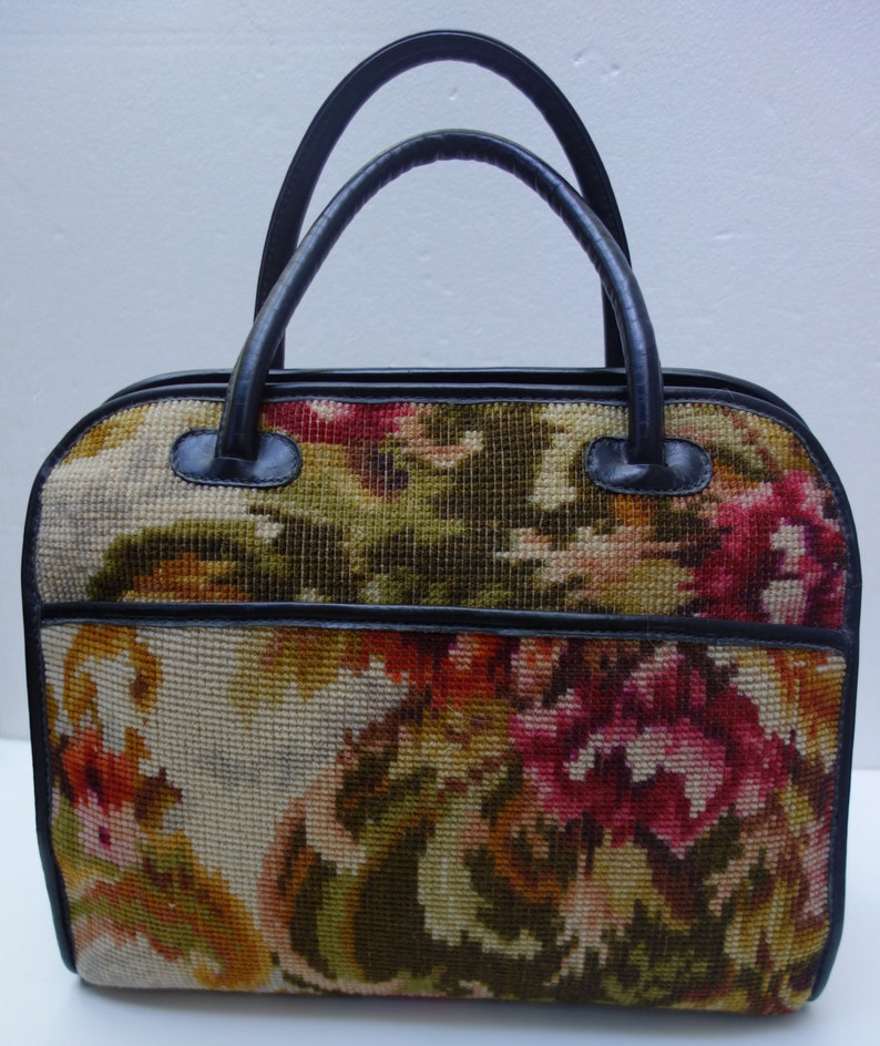 Vintage KORET Needlepoint Large Travel Bag Carpet Bag Etsy