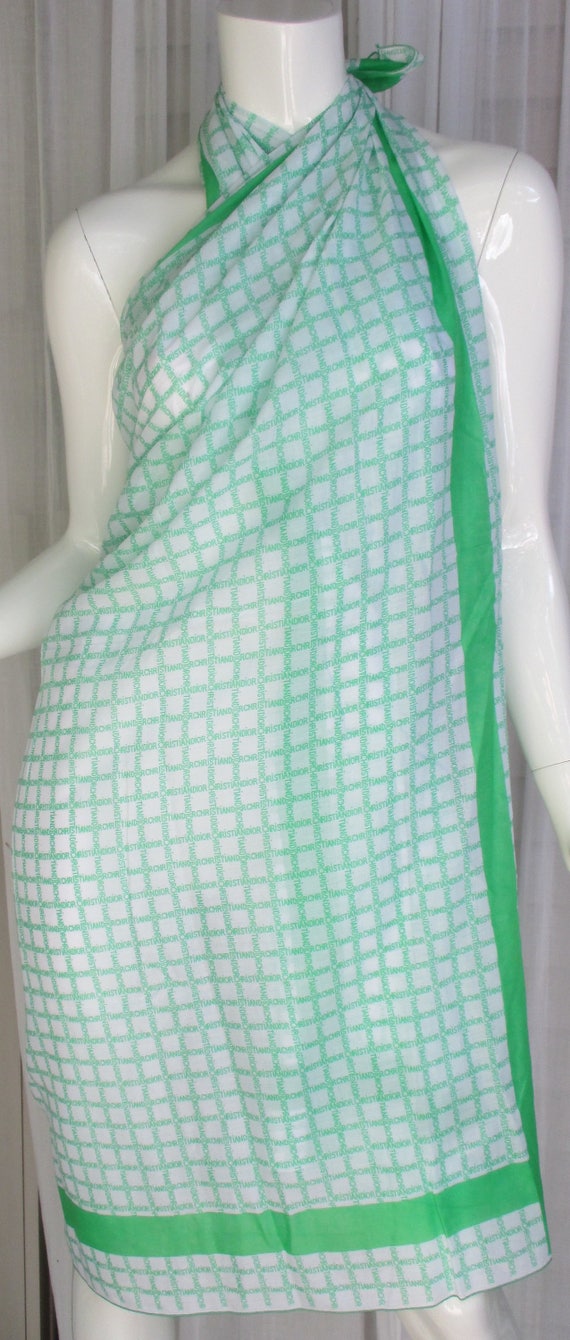 CHRISTIAN DIOR Vintage 70s Kelly Green & White Sc… - image 5