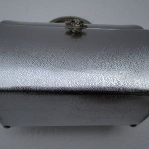 ARNOLD SCAASI Vtg Silver Leather Domed Box Purse with Metal Dolphin Handle SALE image 8