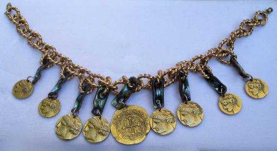 LES BERNARD Coin and Abalone Necklace w/matching … - image 6