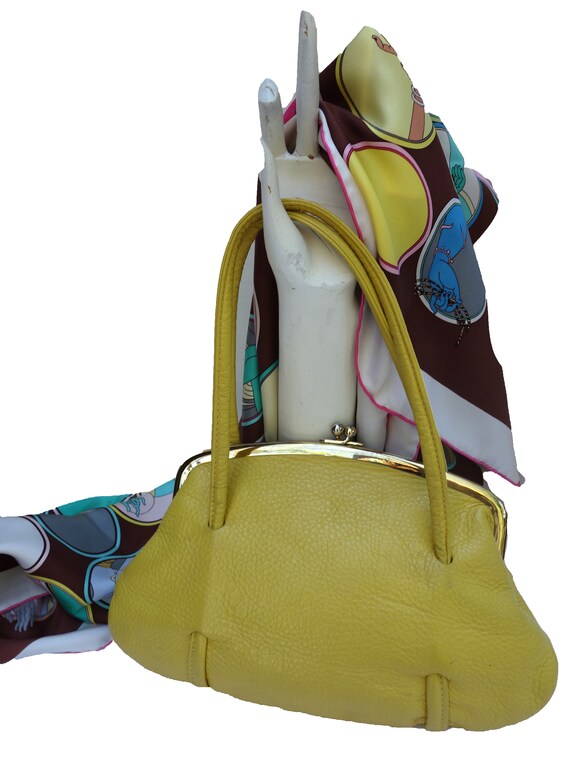 Vintage Yellow Pebbled Leather Handbag by ROGER VA