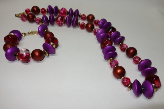 YSL Yves Saint Laurent Red & Magenta Beaded Neckl… - image 4