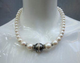 Vintage YSL Yves Saint Laurent Pearl and Rhinestone Necklace