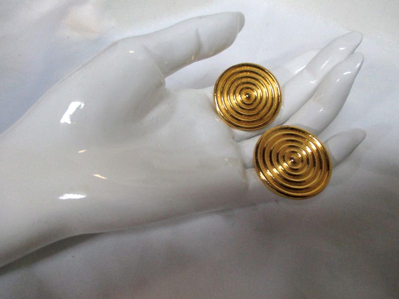 Vintage YSL Yves Saint Laurent concentric Gilt Disk Earrings image 1