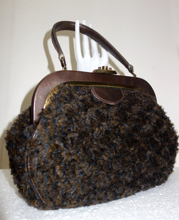 ROGER VAN S. Vintage 60s Brown Faux Curly Lamb Han