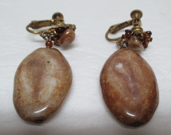 Vintage MIRIAM HASKELL Agate Drop Screw-back Dangle Earrings